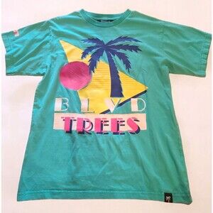 90s style BLVD Supply Teal Palm Tree Shirt with Desert Camo M Color block